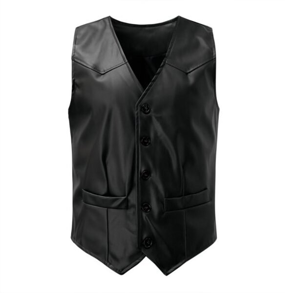 zoha Men's Retro V-neck Solid Color Pocket With Button Leather Vest